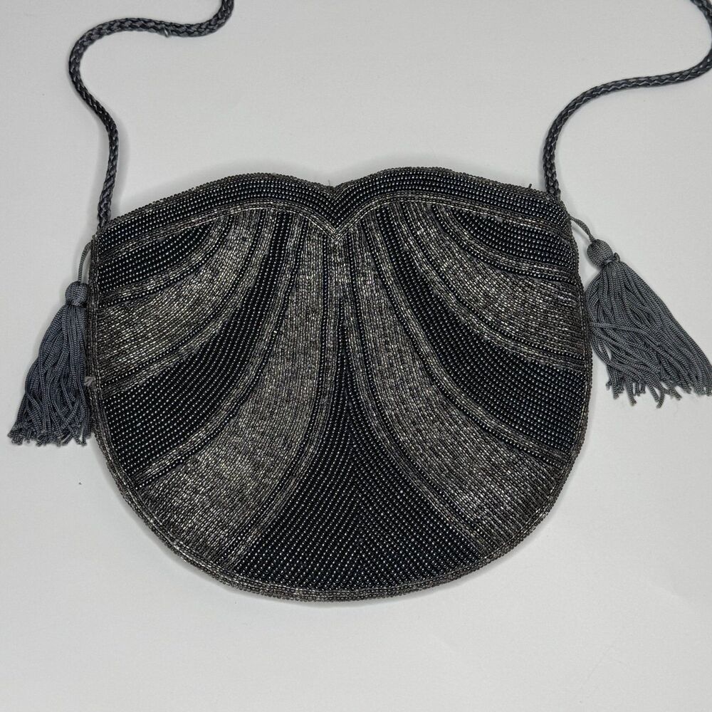 Beaded Purse Grey Elegant Small Shoulder Bag Theater Old Money Opera Cocktail - Picture 7 of 10